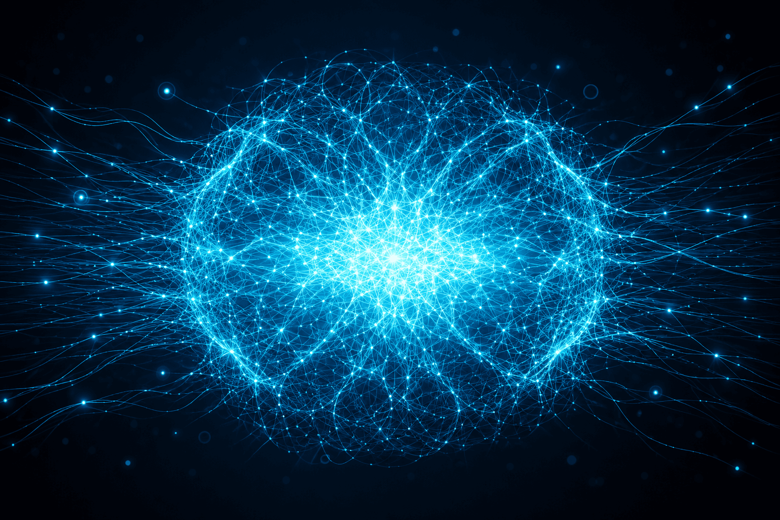 An abstract visualisation of a glowing, densely connected cellular network